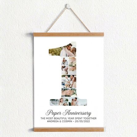 Personalised poster with hooks featuring the number 1, photos and message - Relationship anniversary