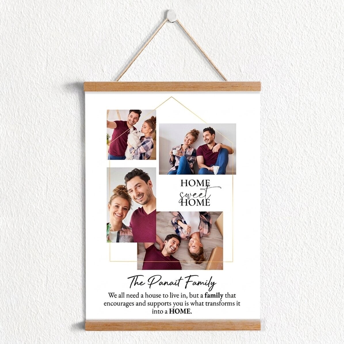 Gepersonaliseerde poster met 4 foto’s en een boodschap voor het gezin – Thuis, zoet, thuis