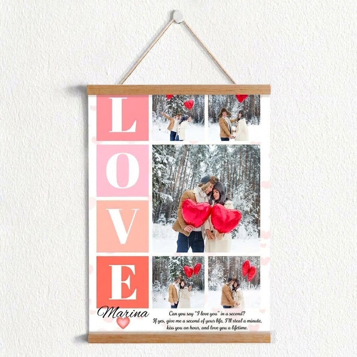 Gepersonaliseerde poster met 5 foto’s en een boodschap voor verliefden