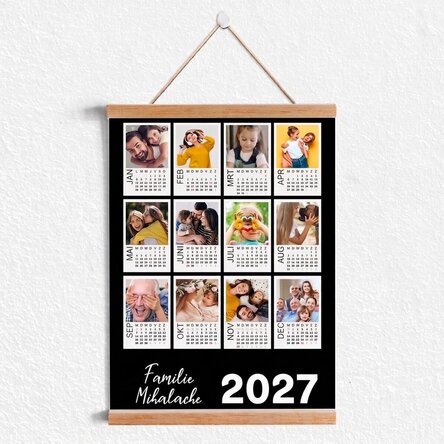 Gepersonaliseerde kalenderposter met ophanghaak, 12 polaroidfoto’s en een kleurrijke achtergrond