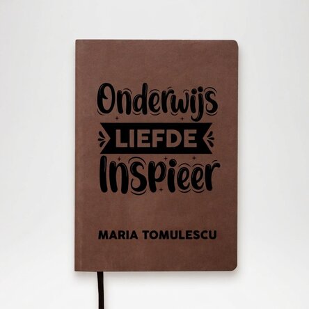 Op maat gemaakte leren agenda met naam voor docenten - Teach, love, inspire