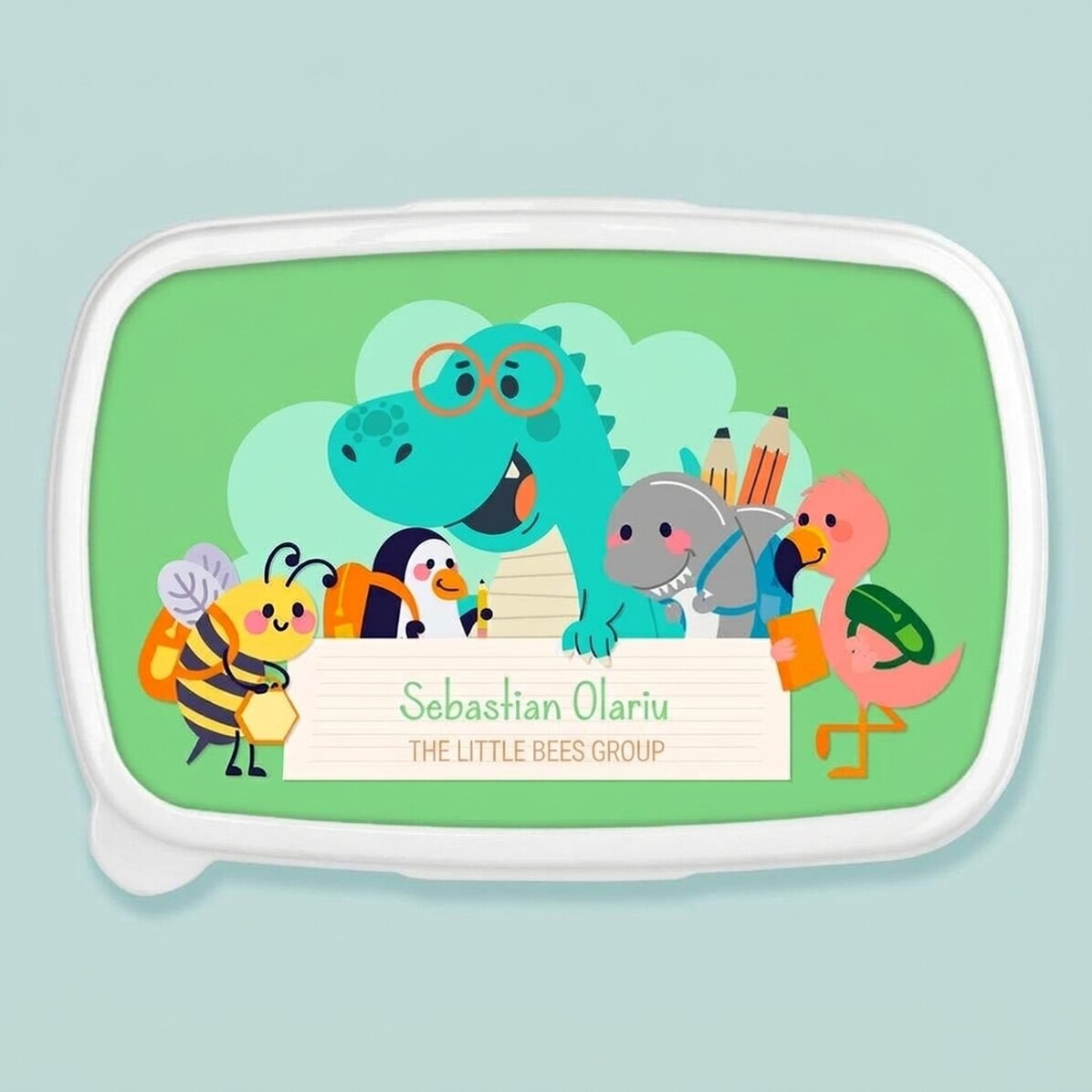 Lunchbox, gepersonaliseerde opbergdoos met tekst - Dierentjes