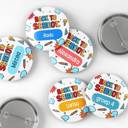 Gepersonaliseerde button met naam - Weer terug naar school