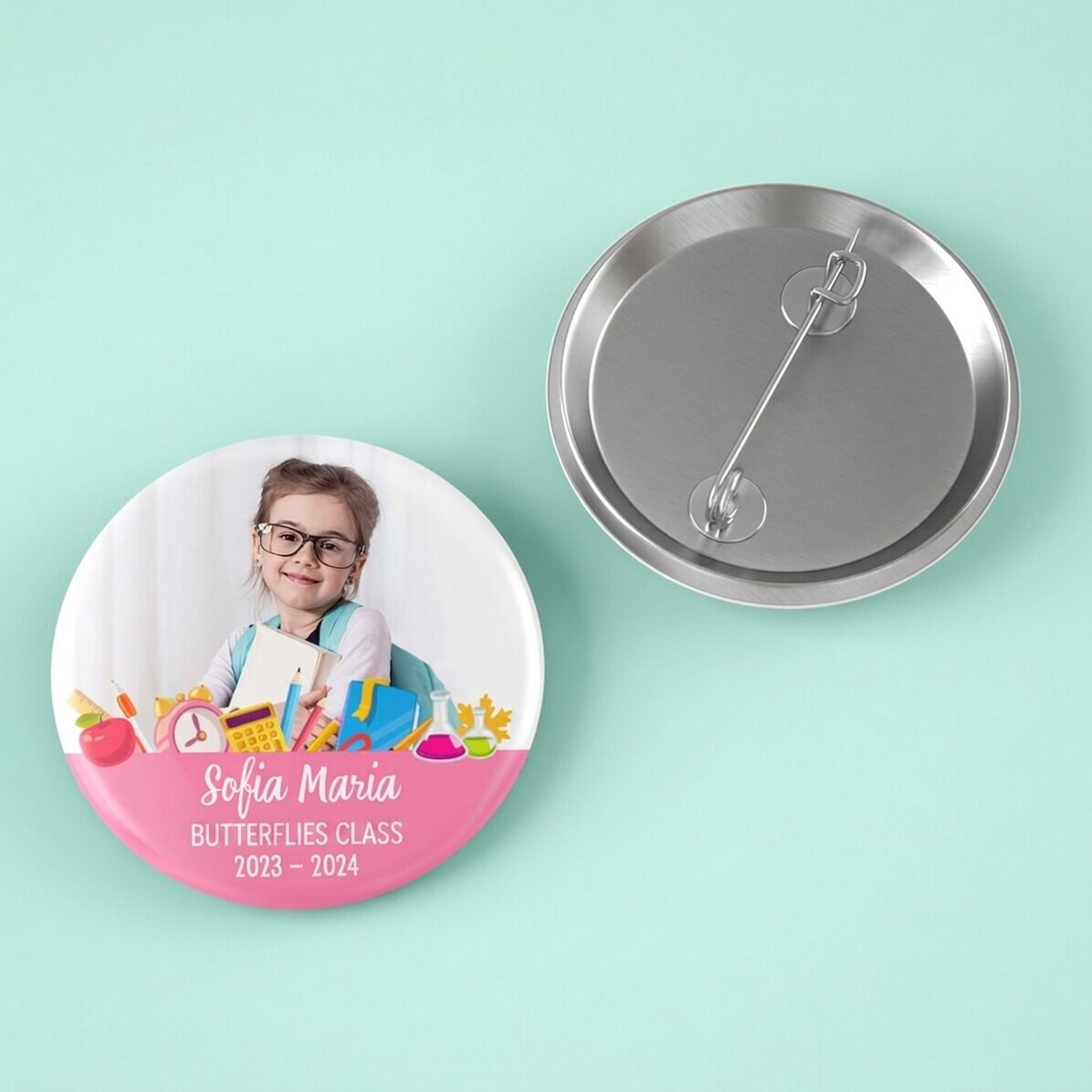 Gepersonaliseerde button met foto en tekst - Terug naar school