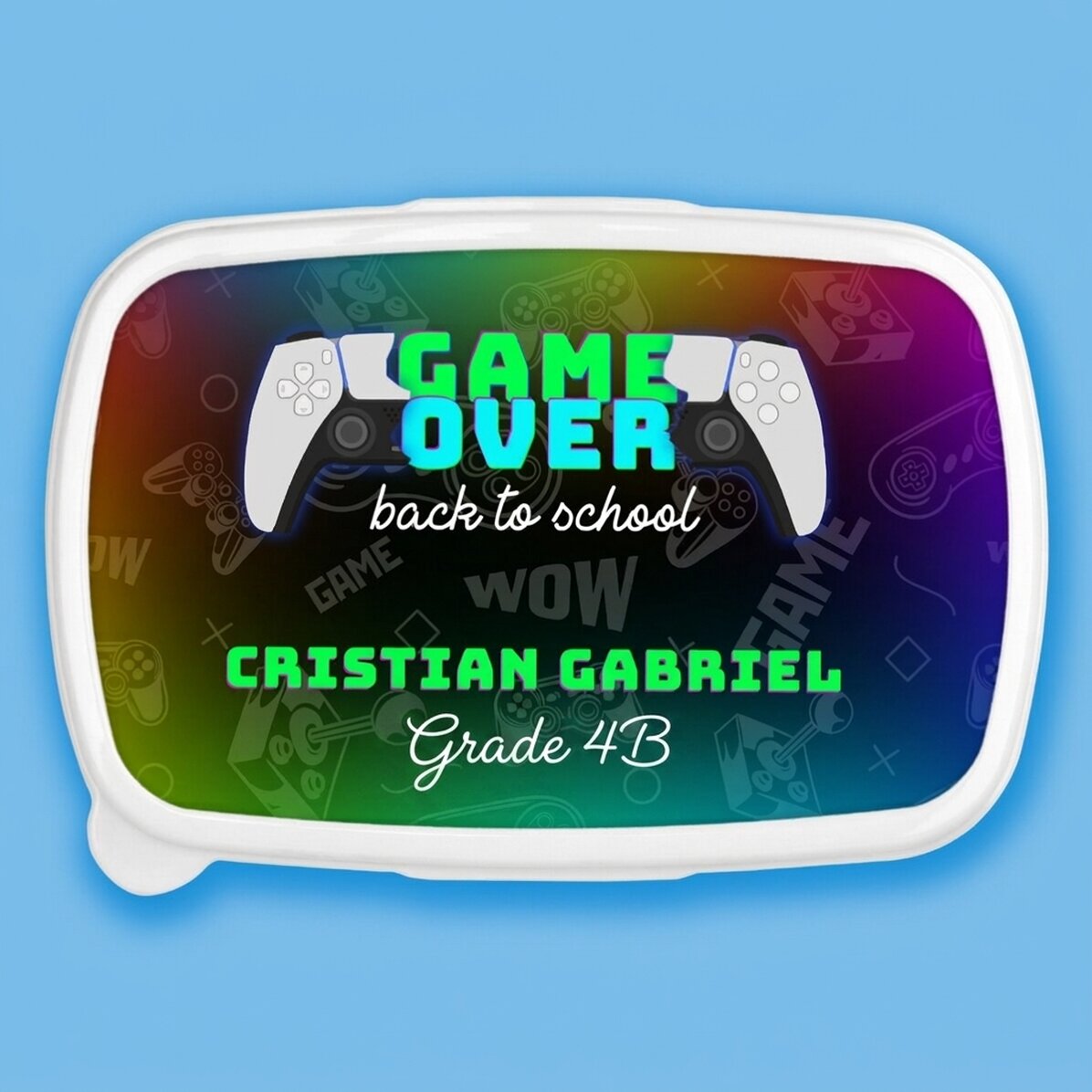 Lunchbox, gepersonaliseerde opbergdoos met tekst - Game Over