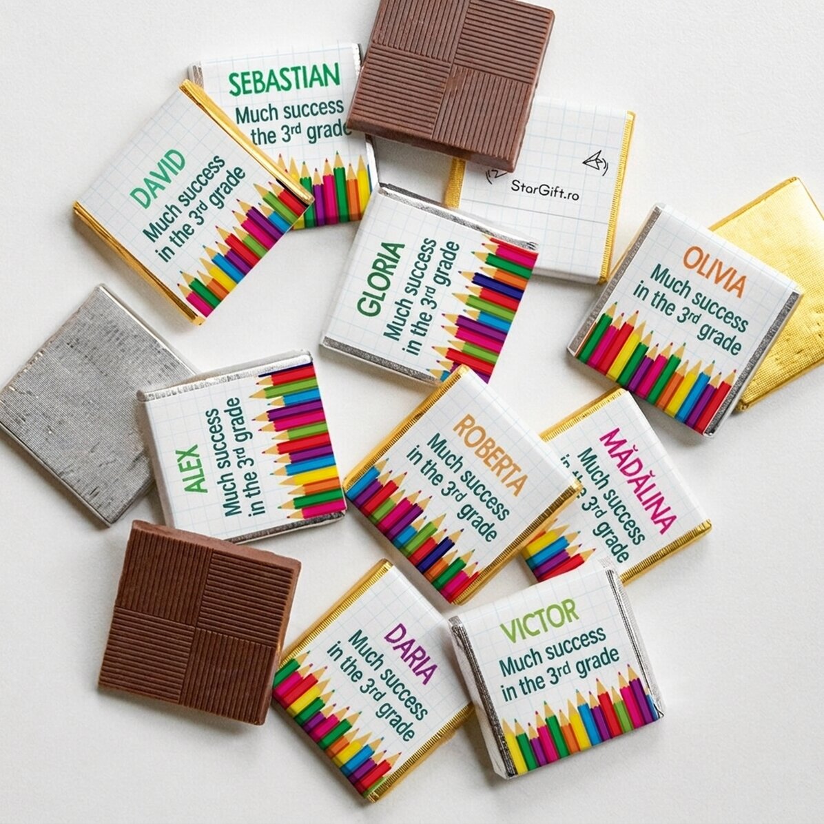 Set van 10 gepersonaliseerde minichocolade met tekst - Back to school