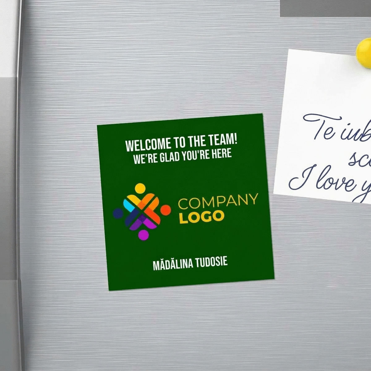 Gepersonaliseerde magneet van 10x10 met logo en tekst - Welcome
