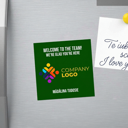 10x10 magnet customised with logo and text - Welcome