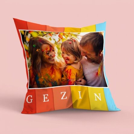 Gepersonaliseerd kussen met foto, groot formaat - Family