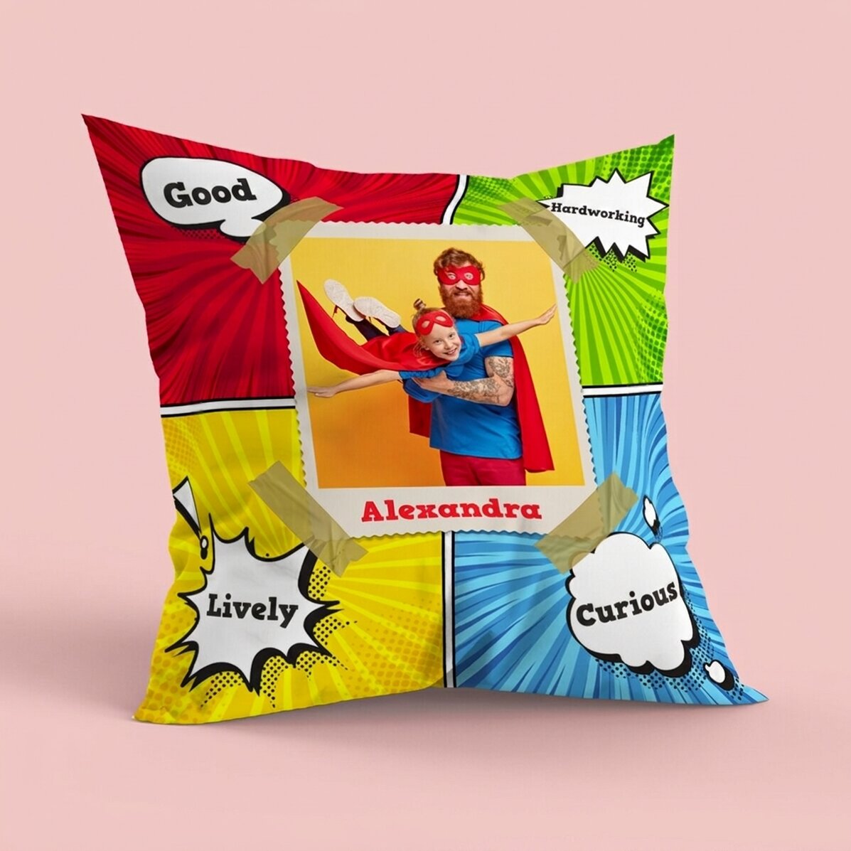 Gepersonaliseerd kussen met foto, groot formaat - Comics