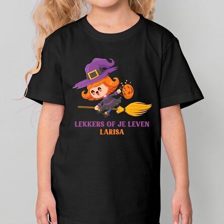 Katoenen T-shirt voor kinderen met Halloween-figuren, gepersonaliseerd met de tekst 'Trick or Treat'