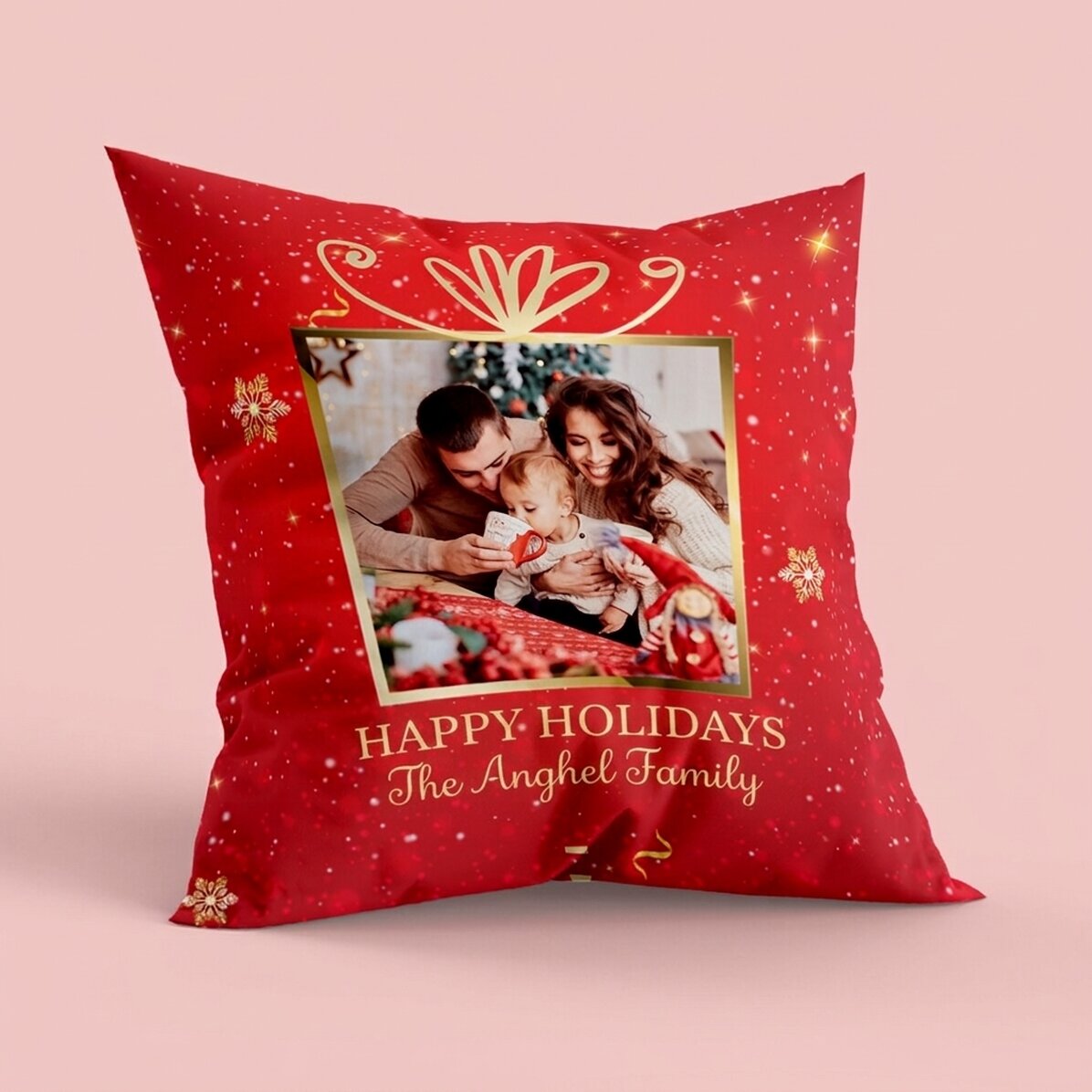 Gepersonaliseerd kussen met een foto en een boodschap - Kerstcadeau