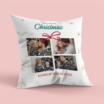 Gepersonaliseerd kussen met 4 foto’s en een boodschap - Cadeau