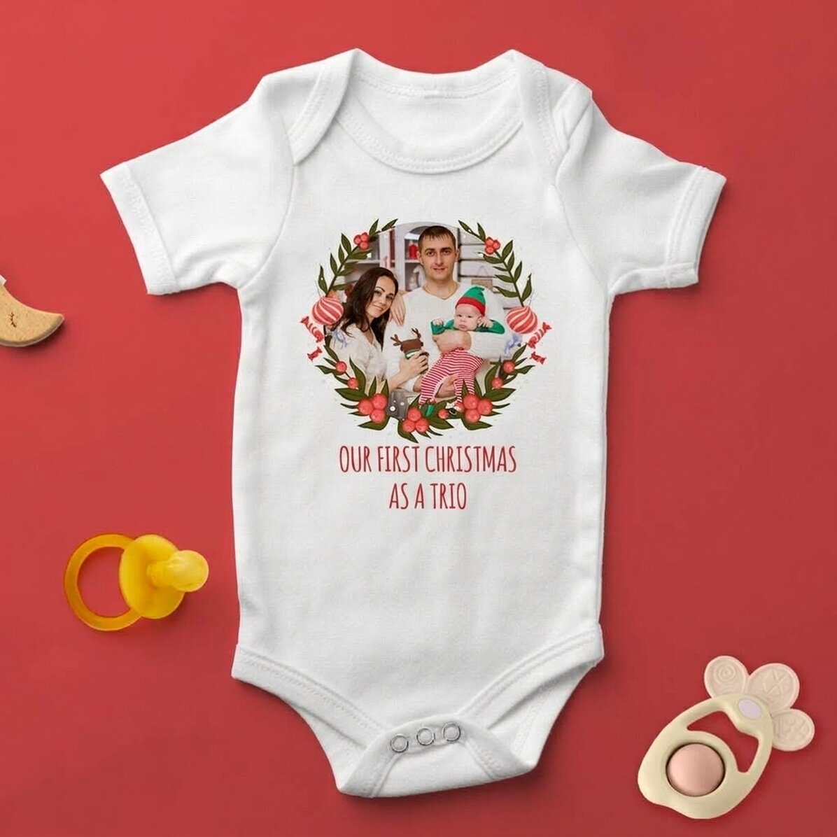 Gepersonaliseerd kinderpakje met foto en tekst - Eerste Kerstmis