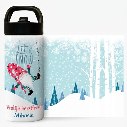 Thermosfles met handvat en rietje, gepersonaliseerd met tekst - Let it snow