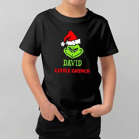Katoenen T-shirt voor kinderen, gepersonaliseerd met tekst - Grinch