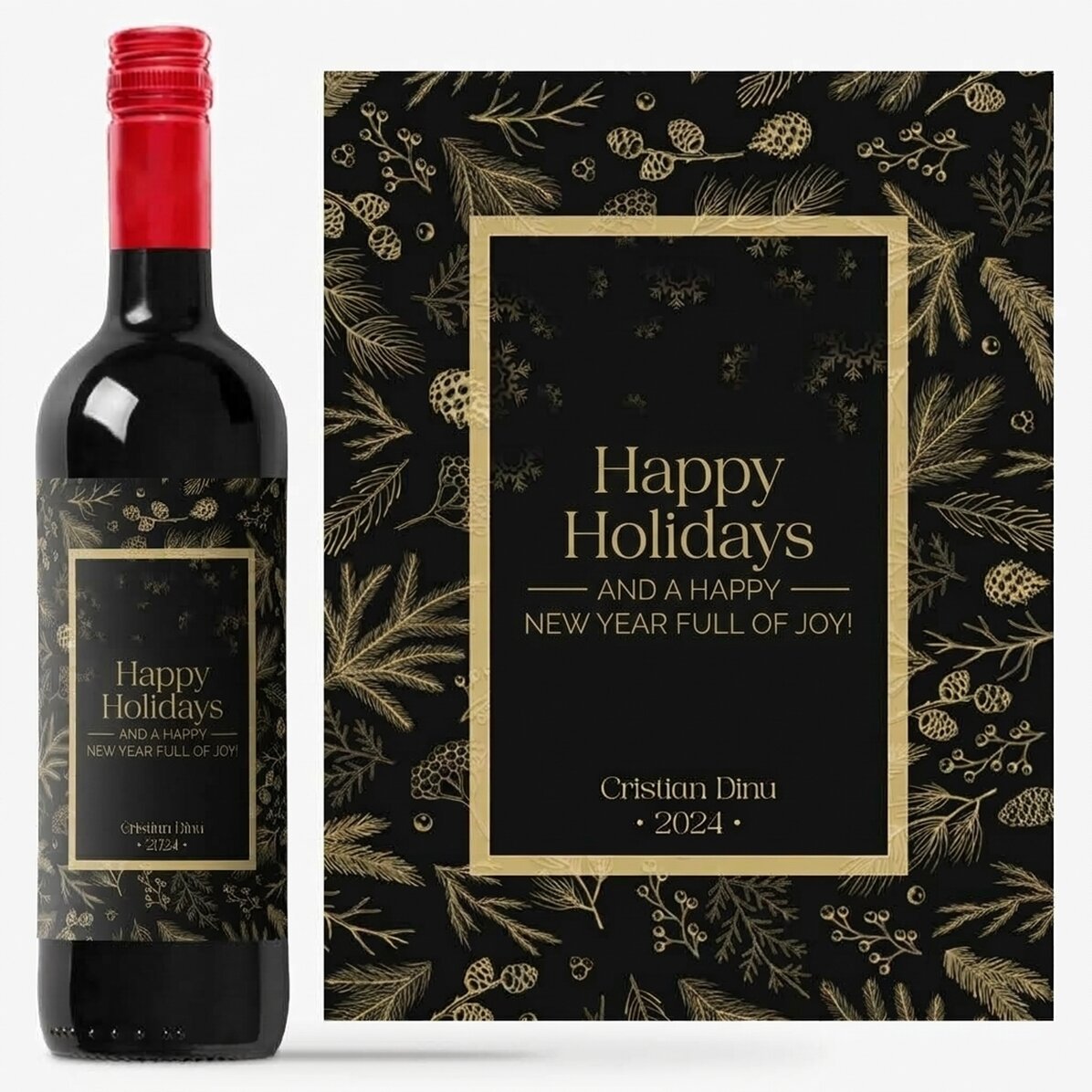 Wijn met gepersonaliseerde boodschap - Elegant Christmas