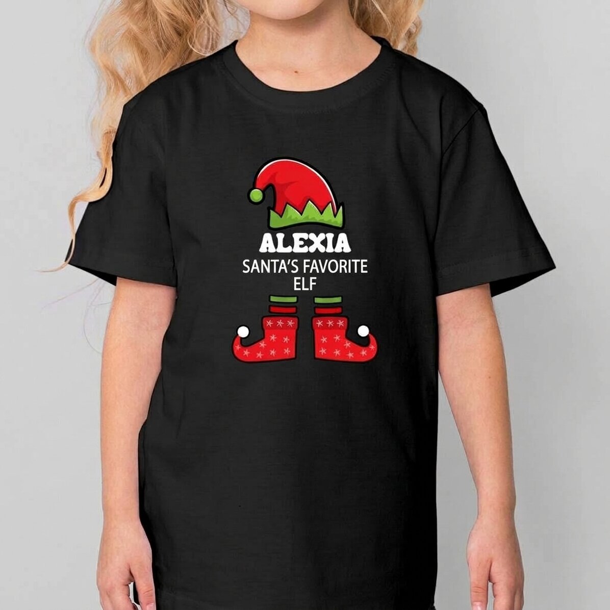 Katoenen T-shirt voor kinderen, gepersonaliseerd met tekst - De elf van de Kerstman
