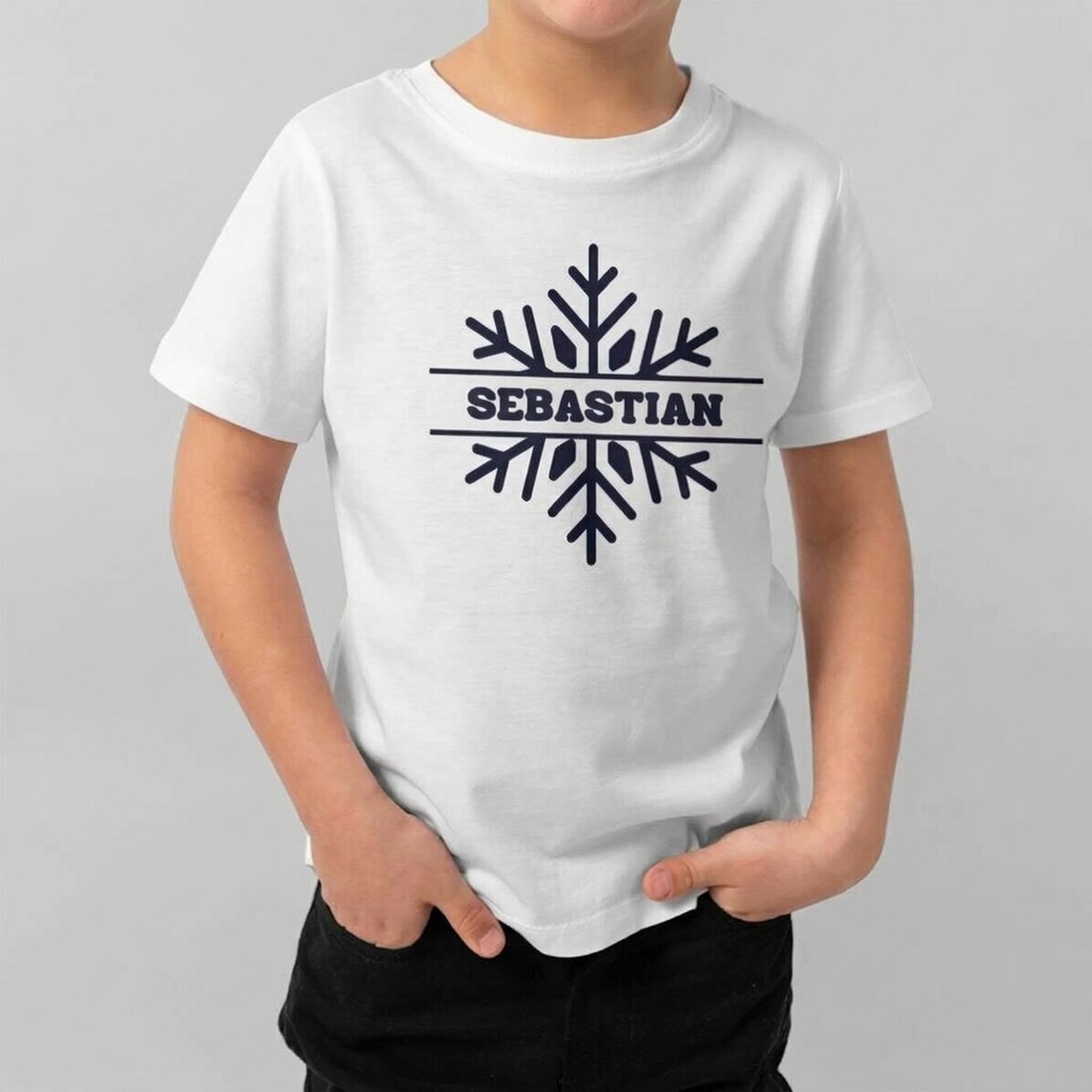 Katoenen T-shirt voor kinderen, gepersonaliseerd met naam - Sneeuwvlok