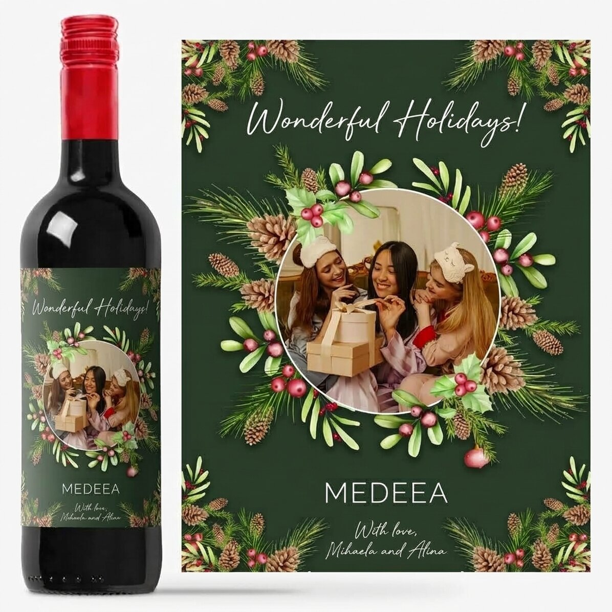 Wijn met persoonlijke foto en boodschap - Kerstversieringen