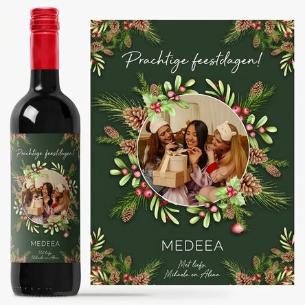 Wijn met persoonlijke foto en boodschap - Kerstversieringen