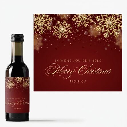 Mini-wijnflesje met gepersonaliseerde tekst - Golden snowflakes