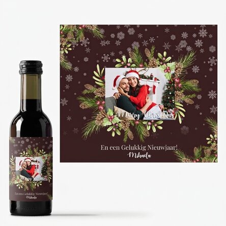 Gepersonaliseerd mini-wijnflesje met foto en tekst - Kerstversieringen