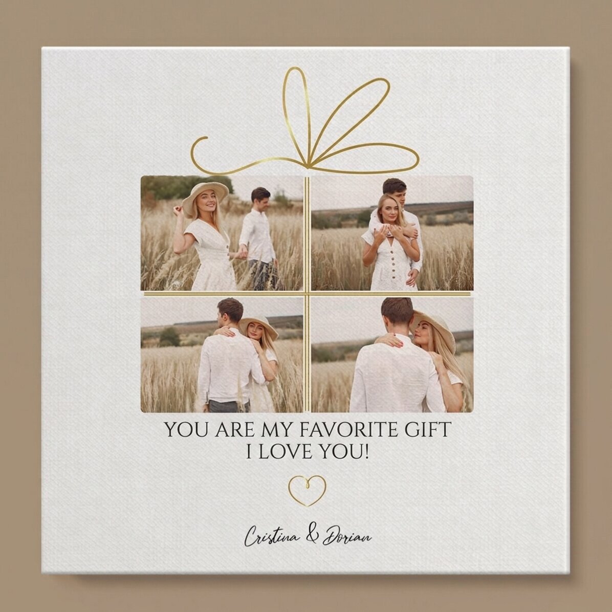 Gepersonaliseerd canvasdoek met 4 foto’s en tekst - Herinneringen als cadeau