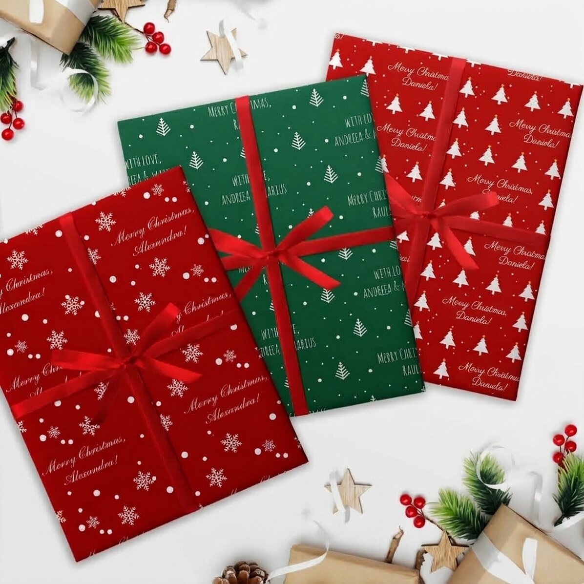 Gepersonaliseerd cadeaupapier met kersttekst