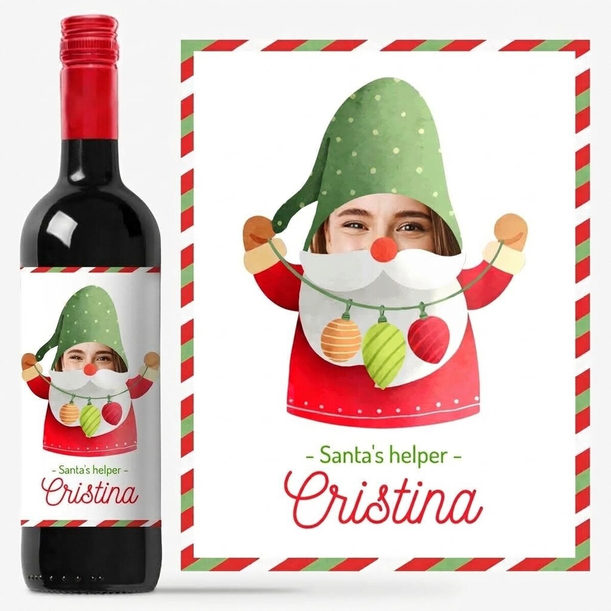 Wijn met foto en persoonlijke boodschap - Santa