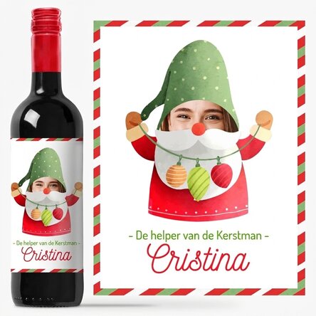 Wijn met foto en persoonlijke boodschap - Santa's helper