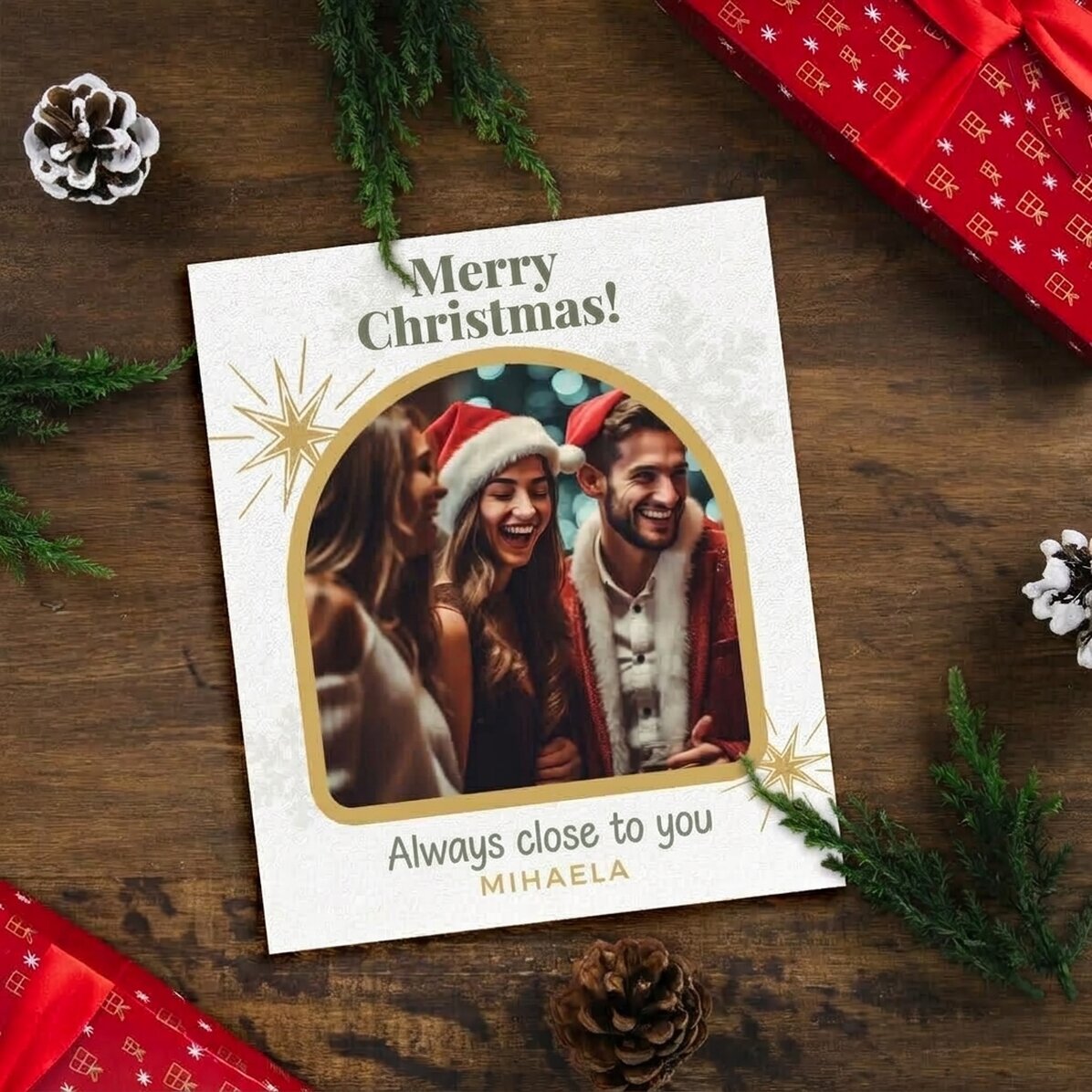 Gepersonaliseerde foto van 10 x 12 cm met tekst en foto - Snowflakes & Stars