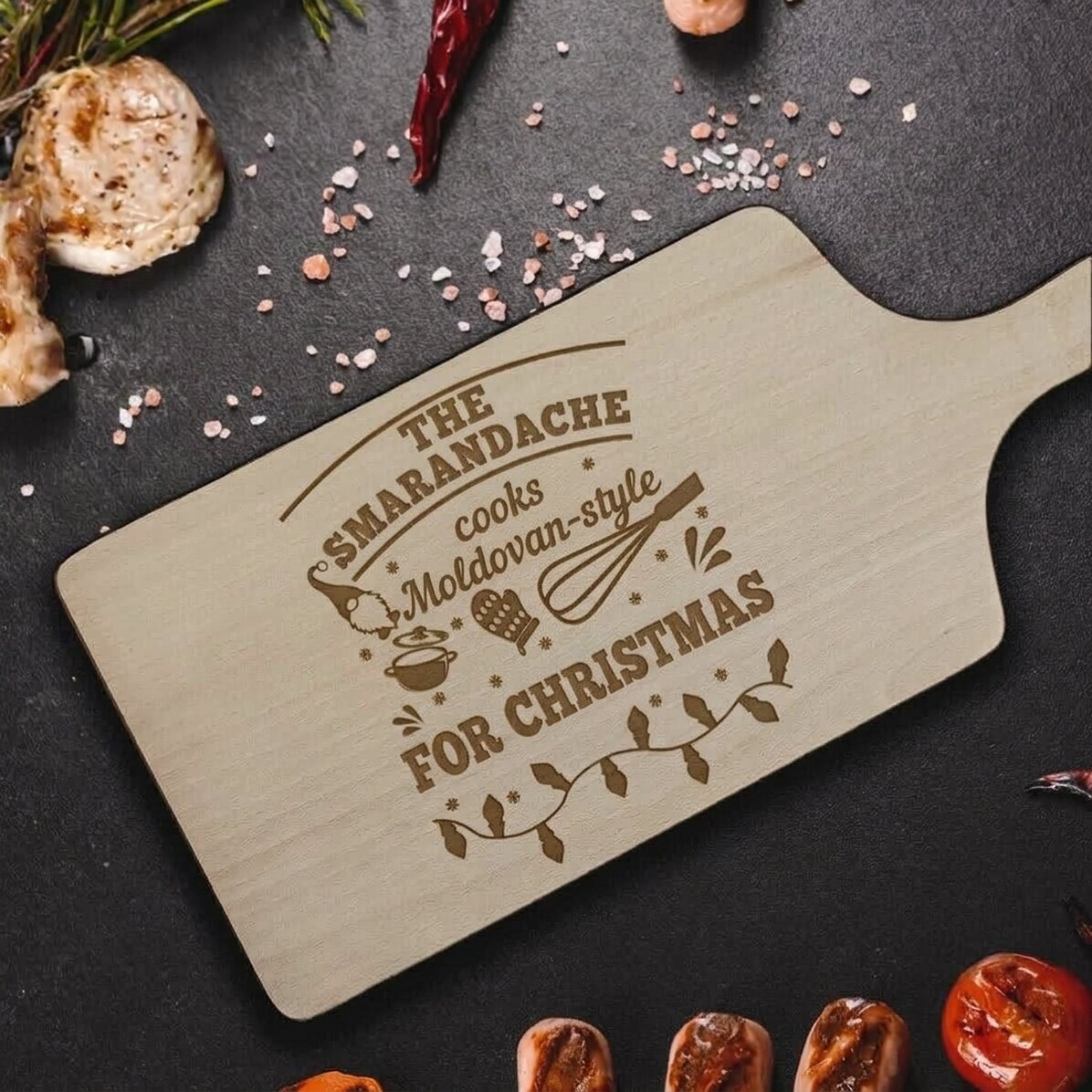Gepersonaliseerde snijplank met tekst - Kerstmis in de keuken