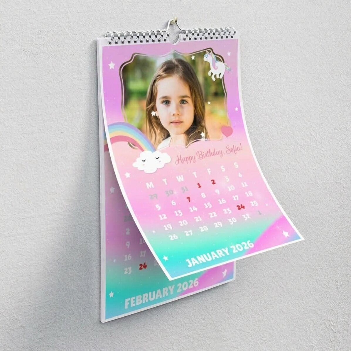 Gepersonaliseerde kalender voor kinderen met foto’s en tekst - Eenhoorn