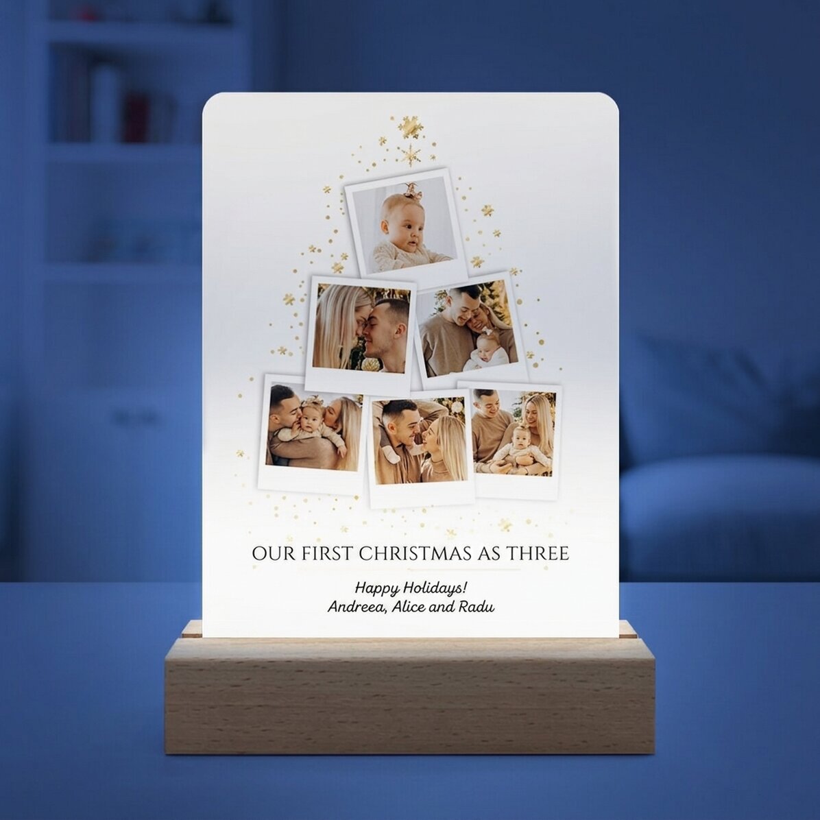 Gepersonaliseerde LED-nachtlampje met 6 foto’s en een boodschap - Kerstboom