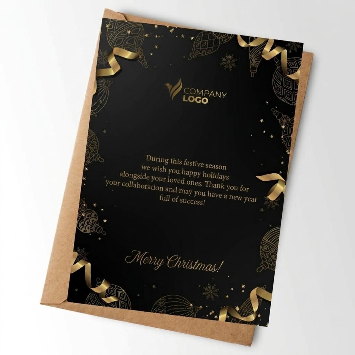Gepersonaliseerde kaart met logo en tekst - Golden Christmas
