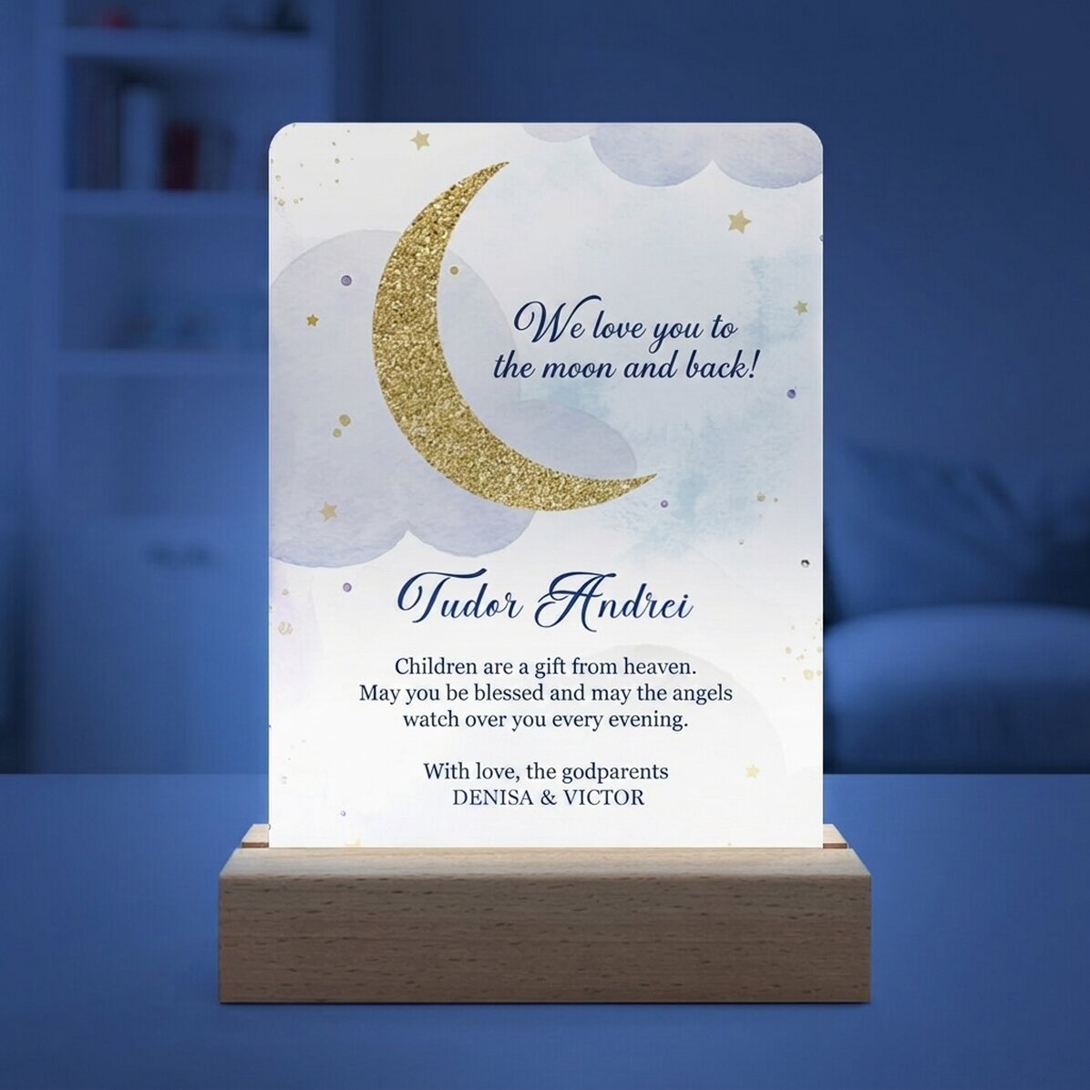 Gepersonaliseerde LED-nachtlamp met tekst - To the moon and back