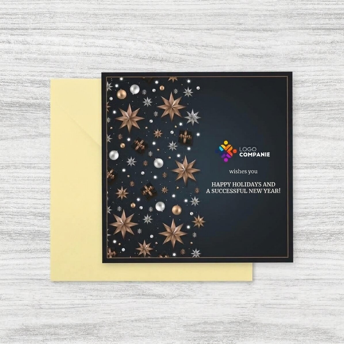 Gepersonaliseerde vierkante kaart met logo en boodschap - Decoraties