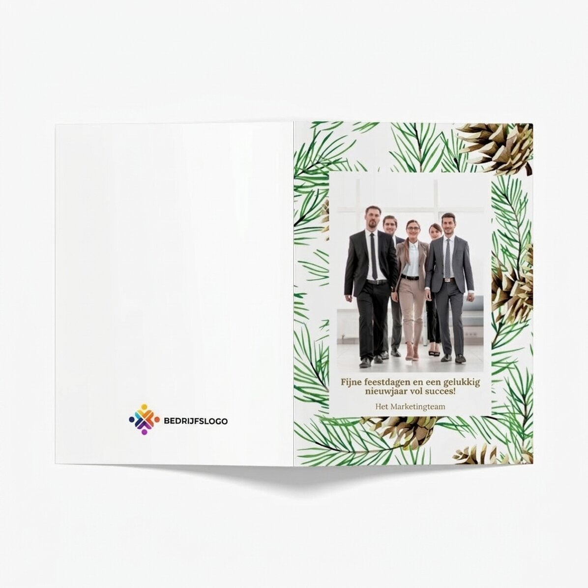 Gepersonaliseerde wenskaart (voorkant en achterkant) met tekst, foto en logo - Kerstkegels