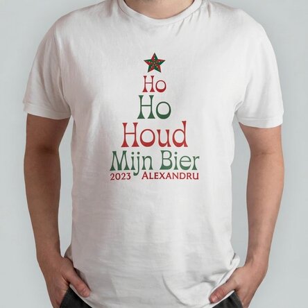 Katoenen T-shirt met gepersonaliseerde tekst - Ho Ho Hold my beer