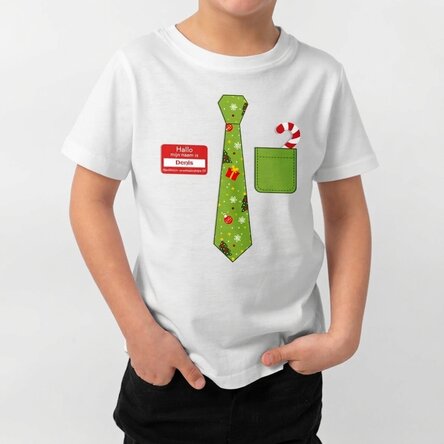 Katoenen T-shirt voor kinderen, gepersonaliseerd met tekst - Kerststropdas