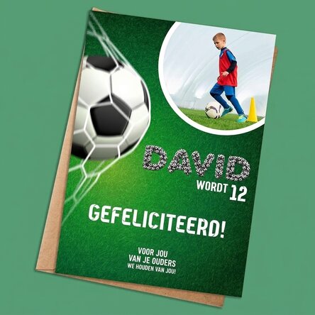 Gepersonaliseerde kaart met een foto en tekst - Voetbalverjaardag