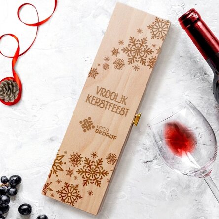 Wijnkist met logo en kerstboodschap