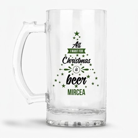 Gepersonaliseerde bierpul met tekst - All i want for Christmas