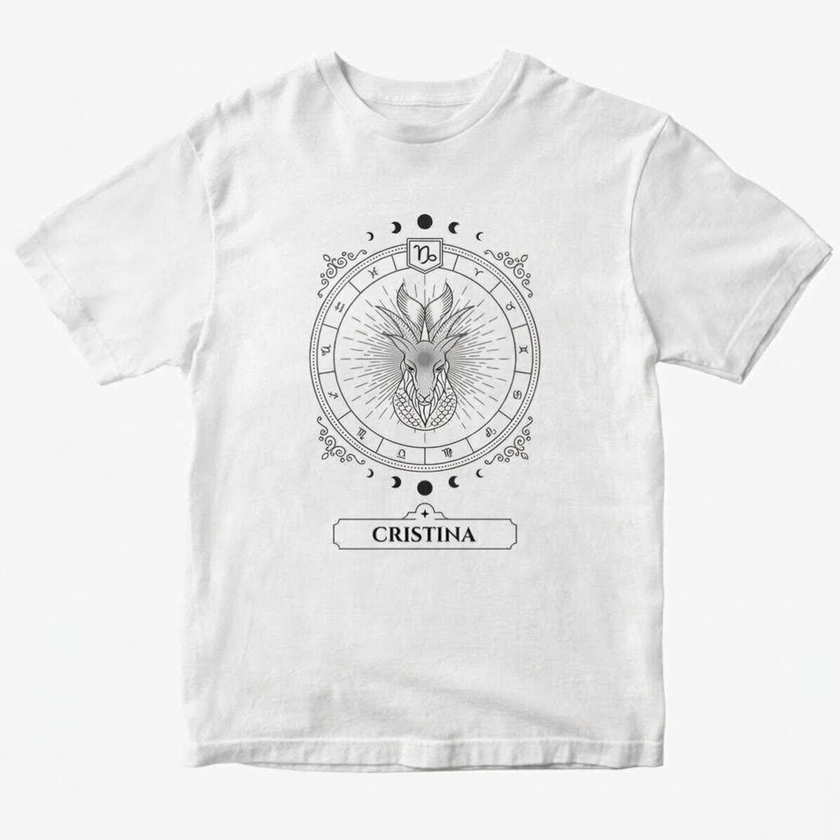 Katoenen T-shirt met naam en sterrenbeeld - Steenbok