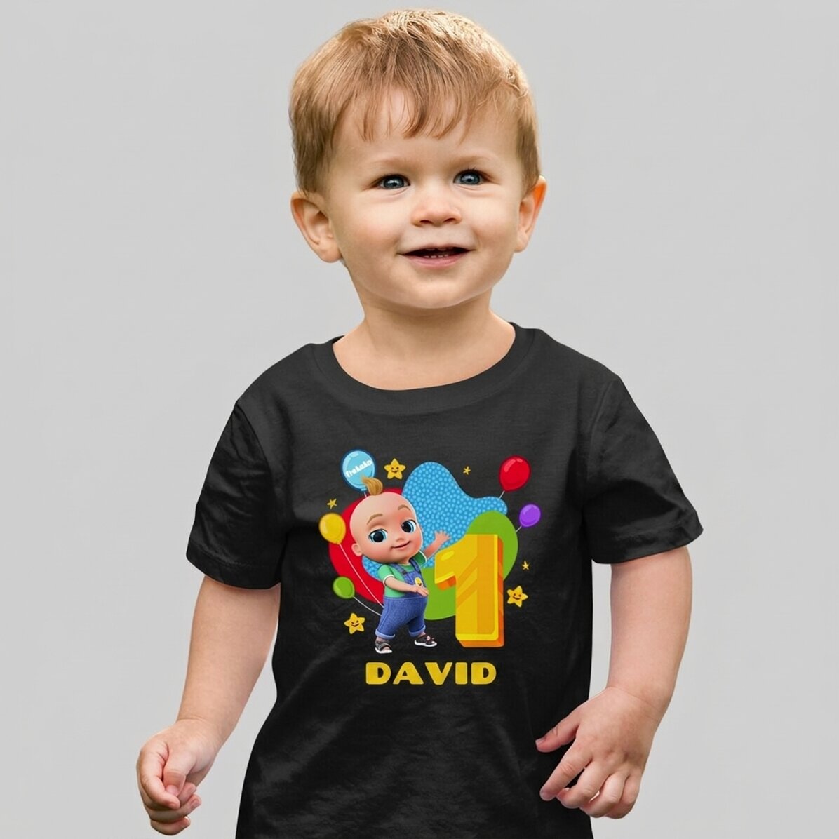 Katoenen T-shirt voor kinderen, gepersonaliseerd met naam - Verjaardag met Johny