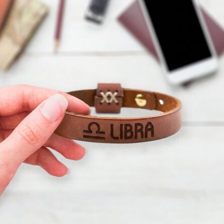 Personalised leather bracelet with initials and zodiac sign