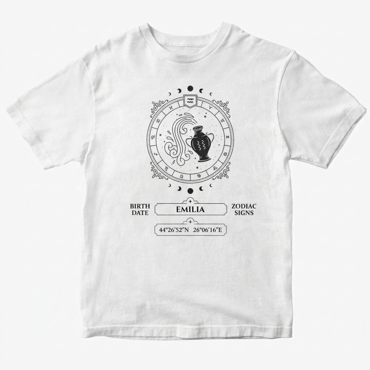 Katoenen T-shirt met naam en sterrenbeeld - Waterman