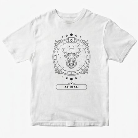 Katoenen T-shirt met naam en sterrenbeeld - Stier