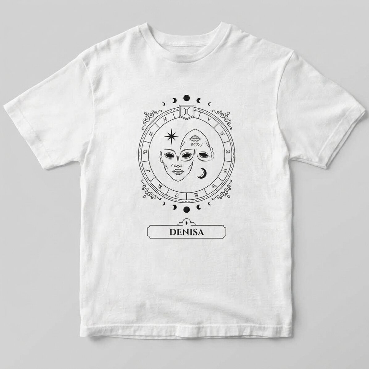 Katoenen T-shirt met naam en sterrenbeeld - Tweelingen